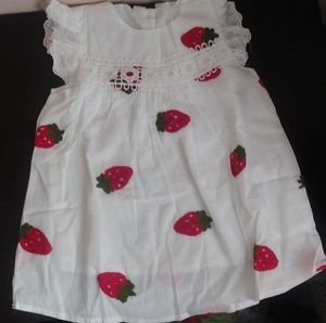 Crochet Strawberry Embroidered Summer White Cotton Dress Sz 1/2 years old